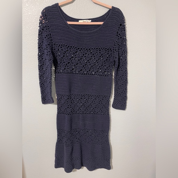 Boden Navy Crochet Knit Tunic Dress Open Knit Beach Cover Up Boho Resort Size 6R - Picture 4 of 9